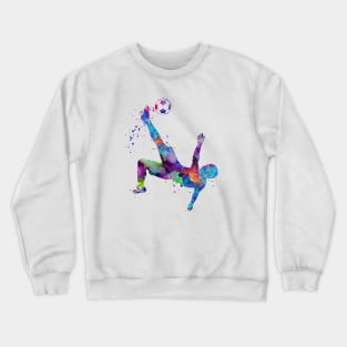 Boy Socer Bicycle Kick Sports Watercolor Gift Crewneck Sweatshirt